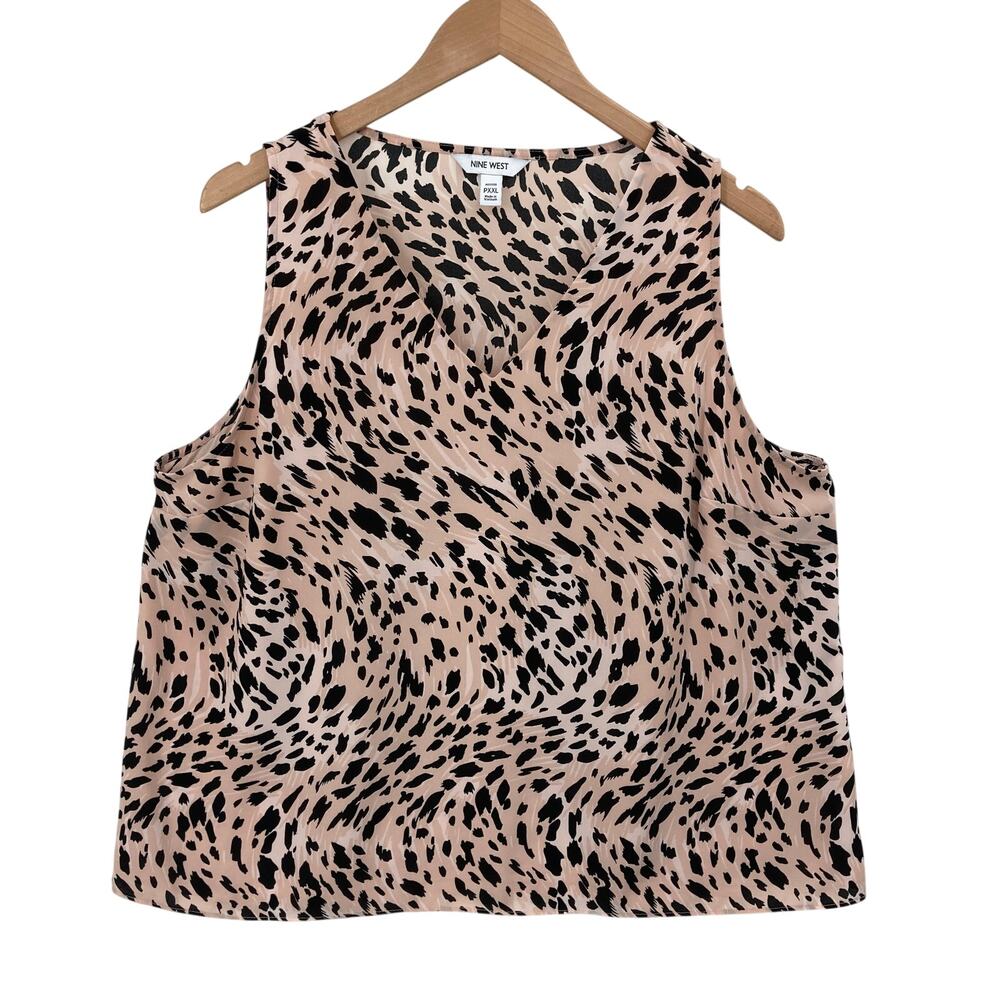 Nine West Women's Petite PXXL Leopard Print Sleeveless V-Neck Blouse Top